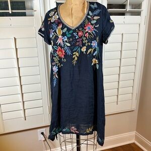 Johnny Was Navy Dress with Colorful Floral Embroidery 9-13-015